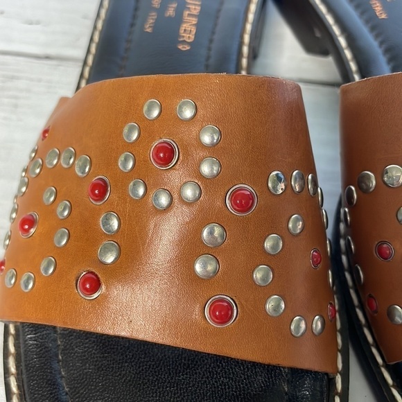 Donald J Pliner Tobacco Leather Studded Slide Sandal - Picture 5 of 11